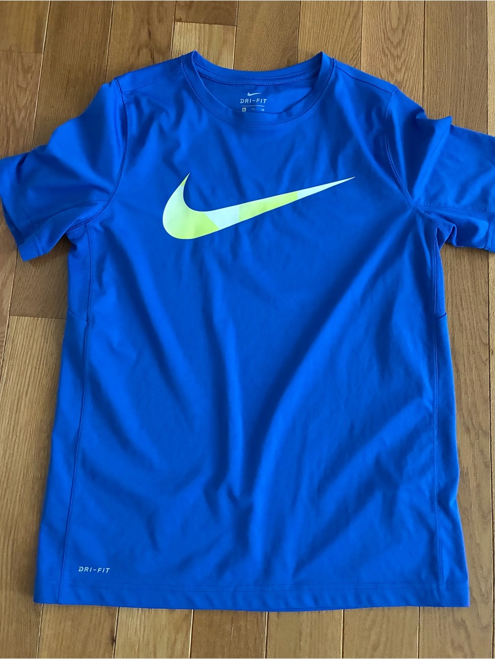 Nike Blue Dri-FIT Boys' Short Sleeve Tee with Yellow Swoosh XL